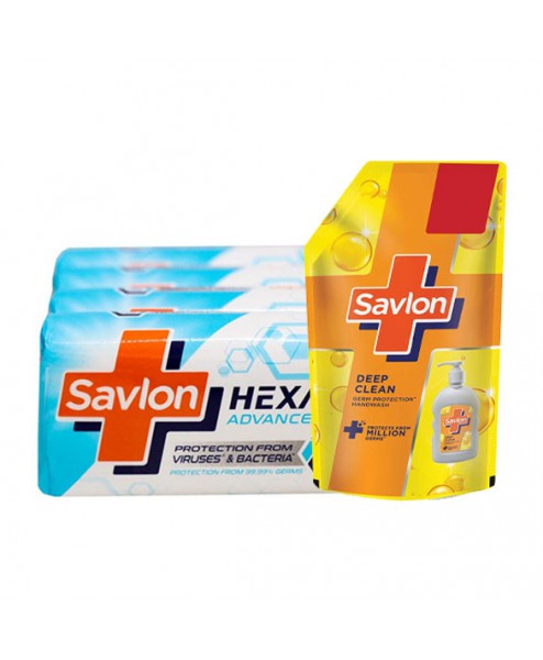 Savlon Hexa Advance Germ Protection Bathing Soap 4X75gm + 175ml Savlon Deep Clean Hand Wash